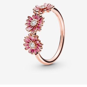 LIKE NEW Pandora Pink Daisy Flower Trio Ring For Sale (Rose Gold)